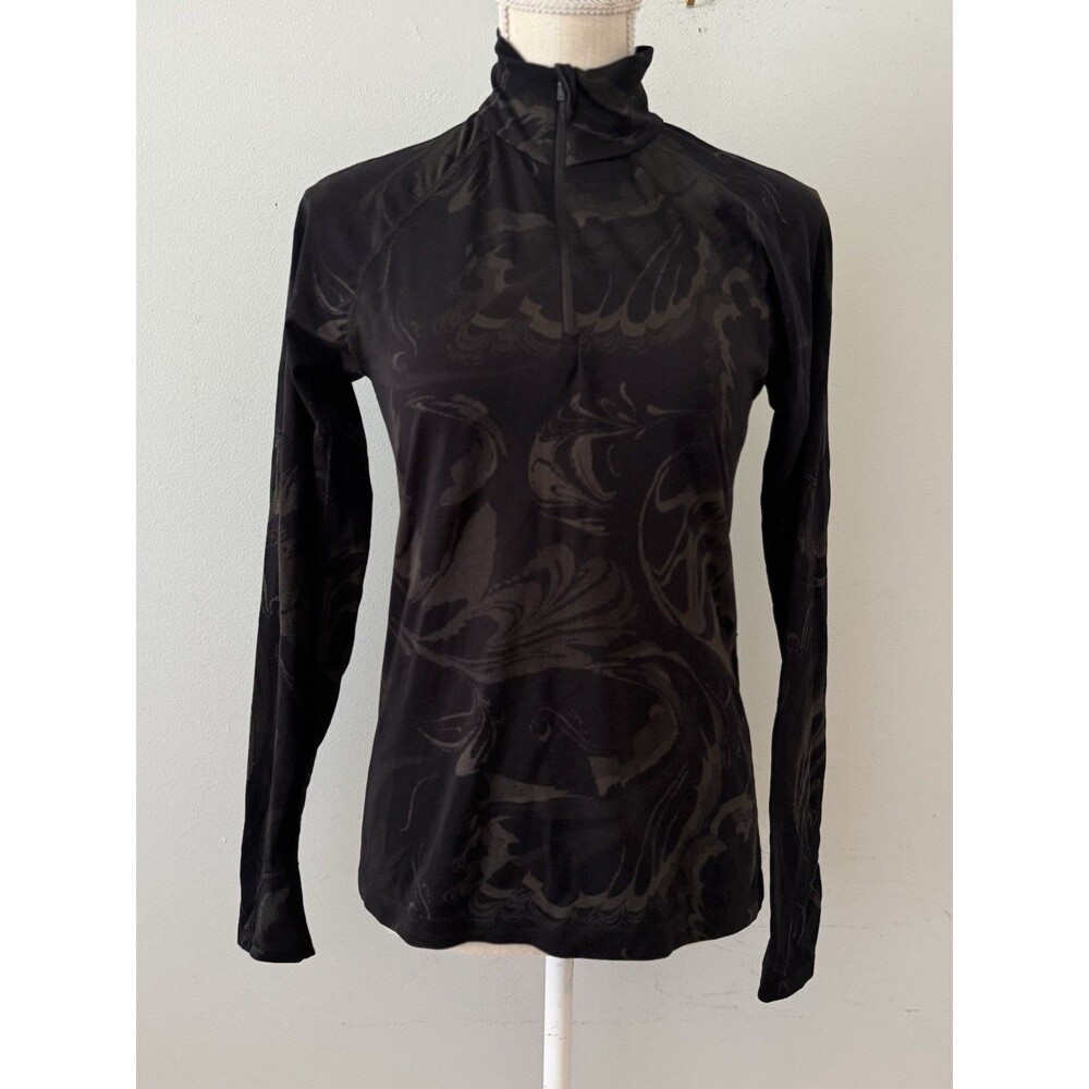 Athleta Momentum Seamless 1/2 Zip Top Black Swirl Pattern Women’s M